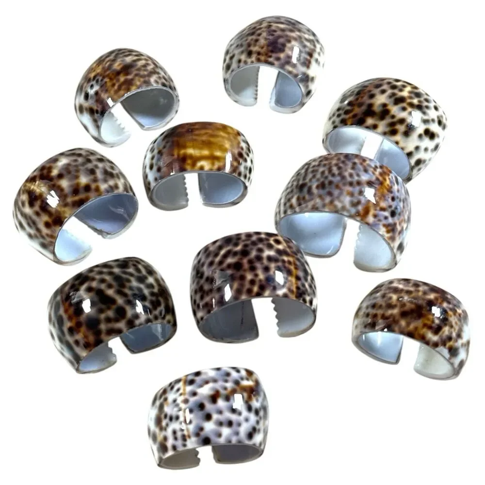 Vintage Tiger Cowrie Seashell Napkin Rings Leopard Spot Set of 10